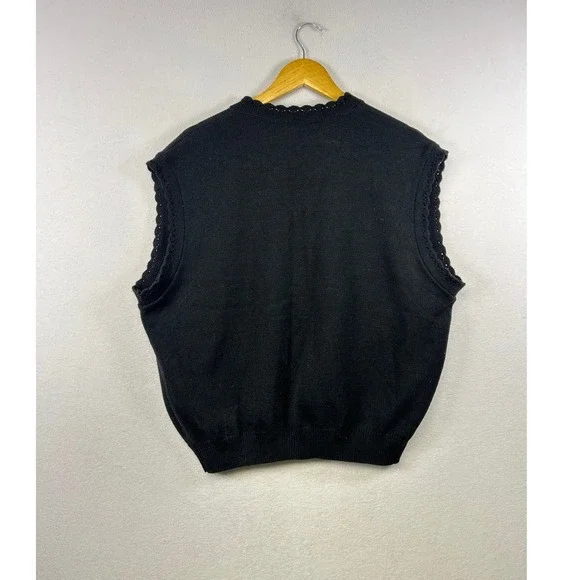 Vintage Southern Lady Black Embroidered Floral V Neck Button Front‎ Knit Vest 1X - Picture 2 of 9
